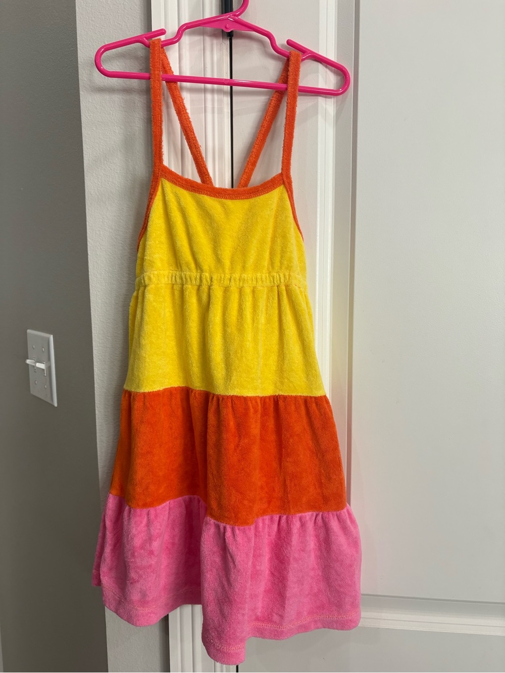 OP orange pink yellow terry cloth dress girls medium GUC
